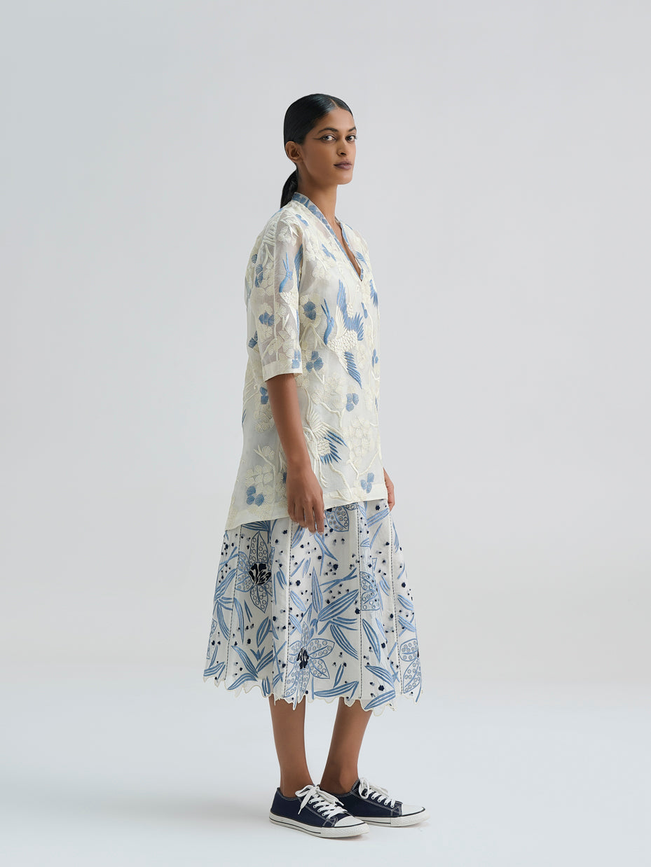 Ecru Bird Motif Top