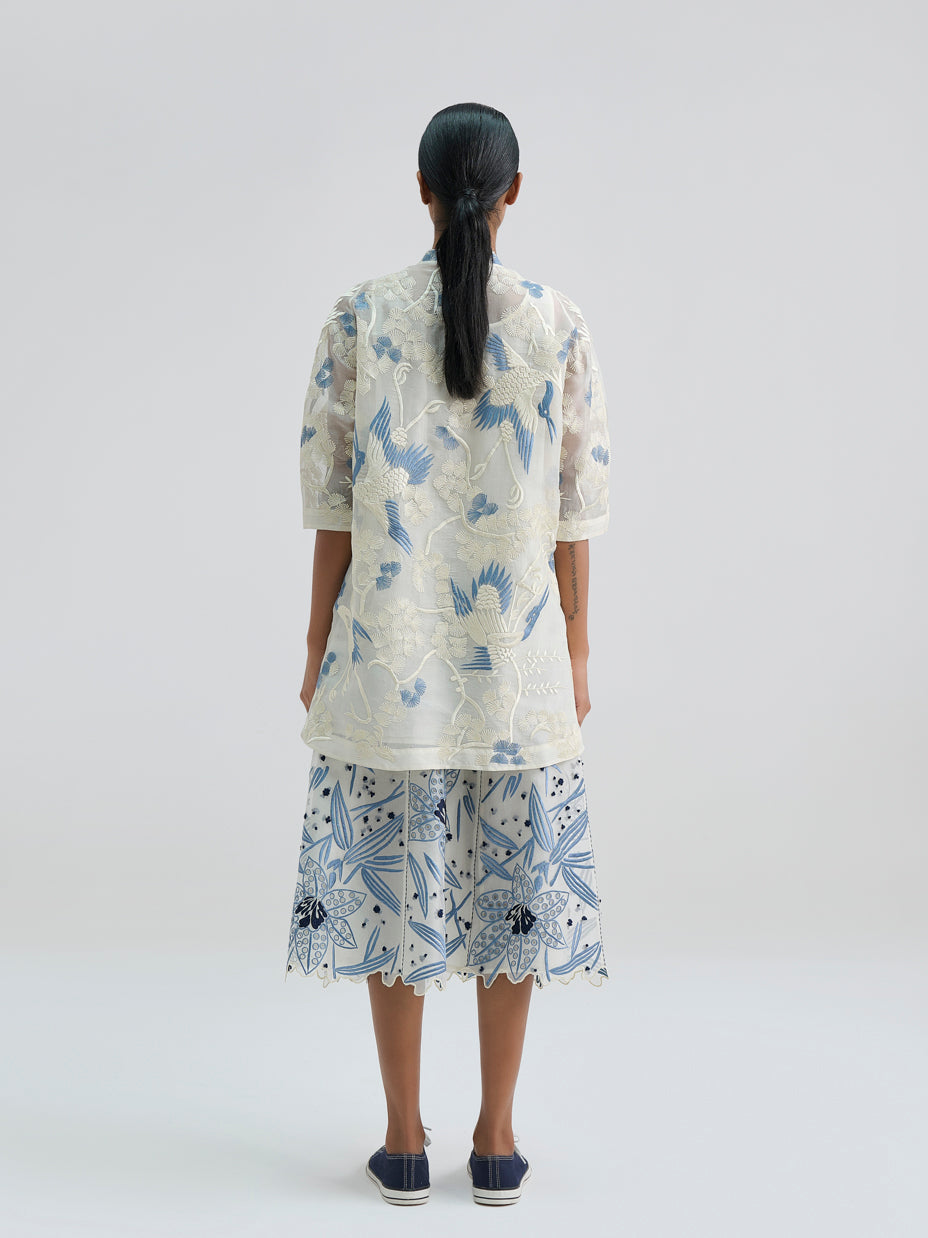 Ecru Cutwork and French Knot Skirt
