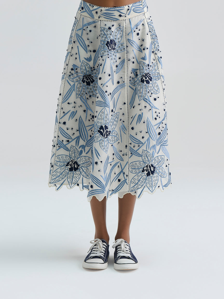 Ecru Cutwork and French Knot Skirt