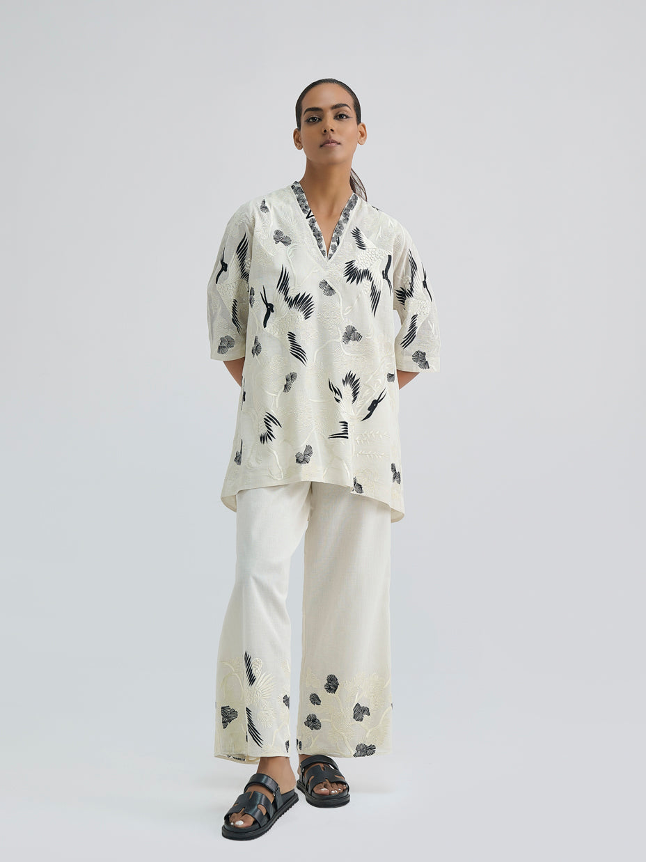 Ecru Bird Motif Top