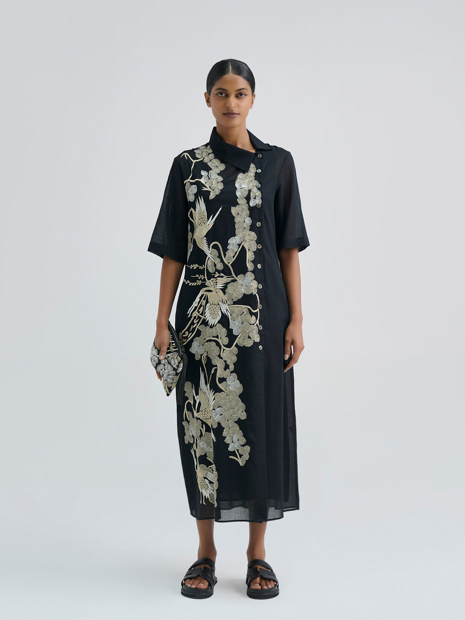 Black Bird Motif Dress