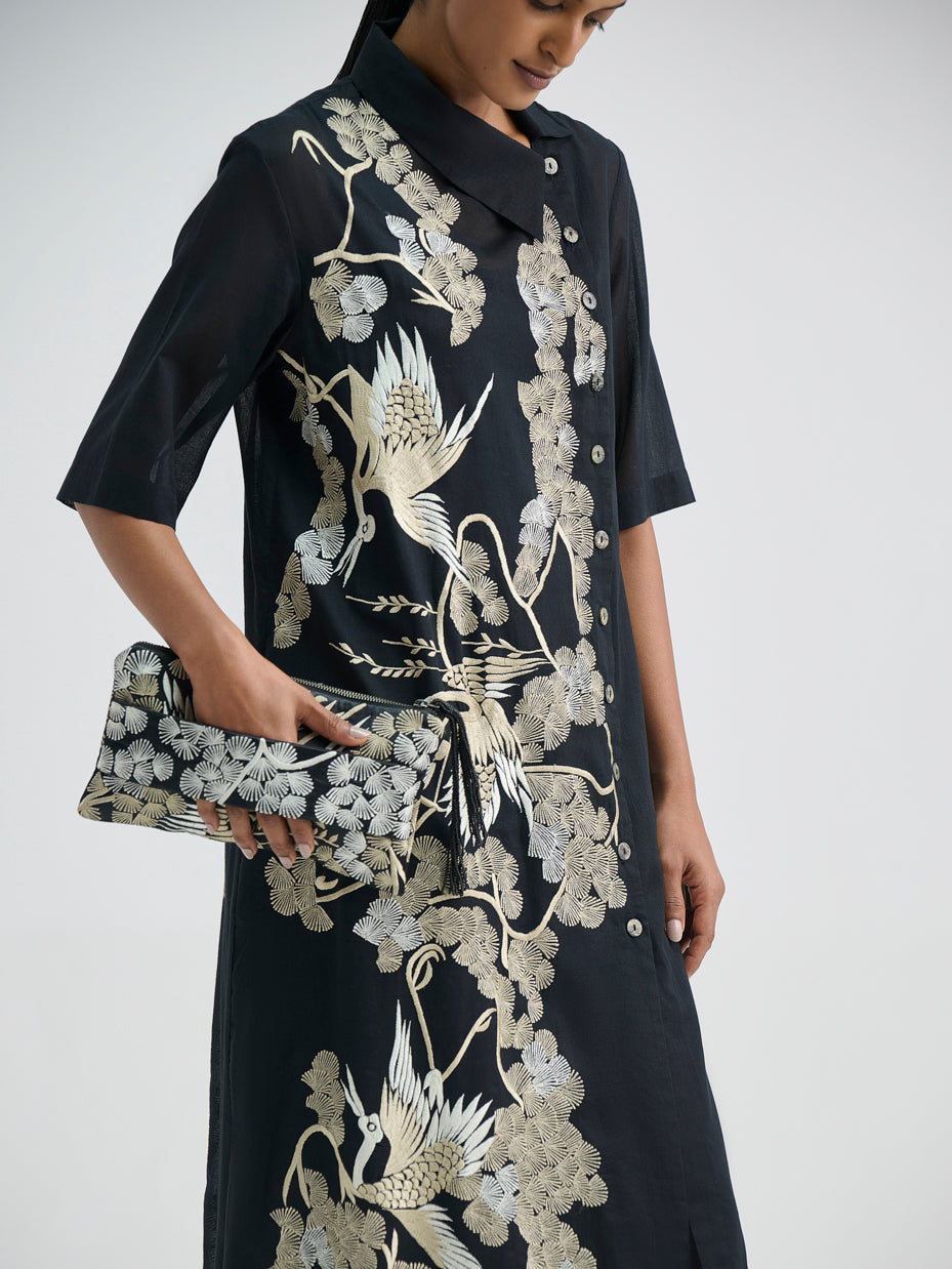 Black Bird Motif Dress