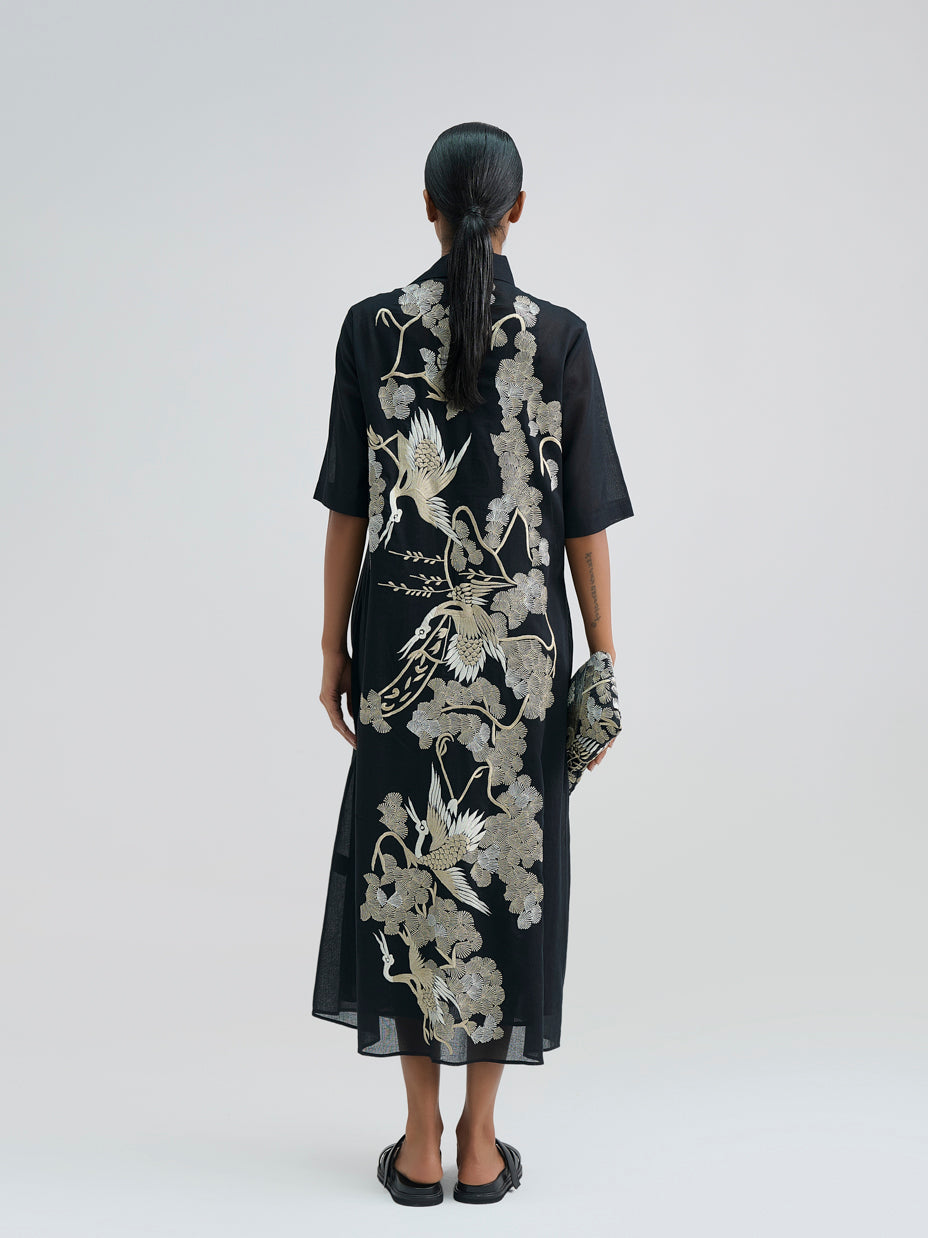 Black Bird Motif Dress