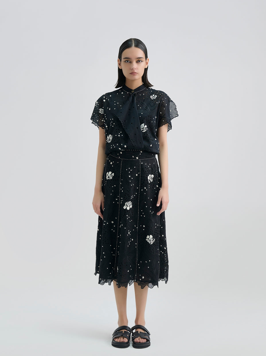 Black Cutwork and French Knot Skirt