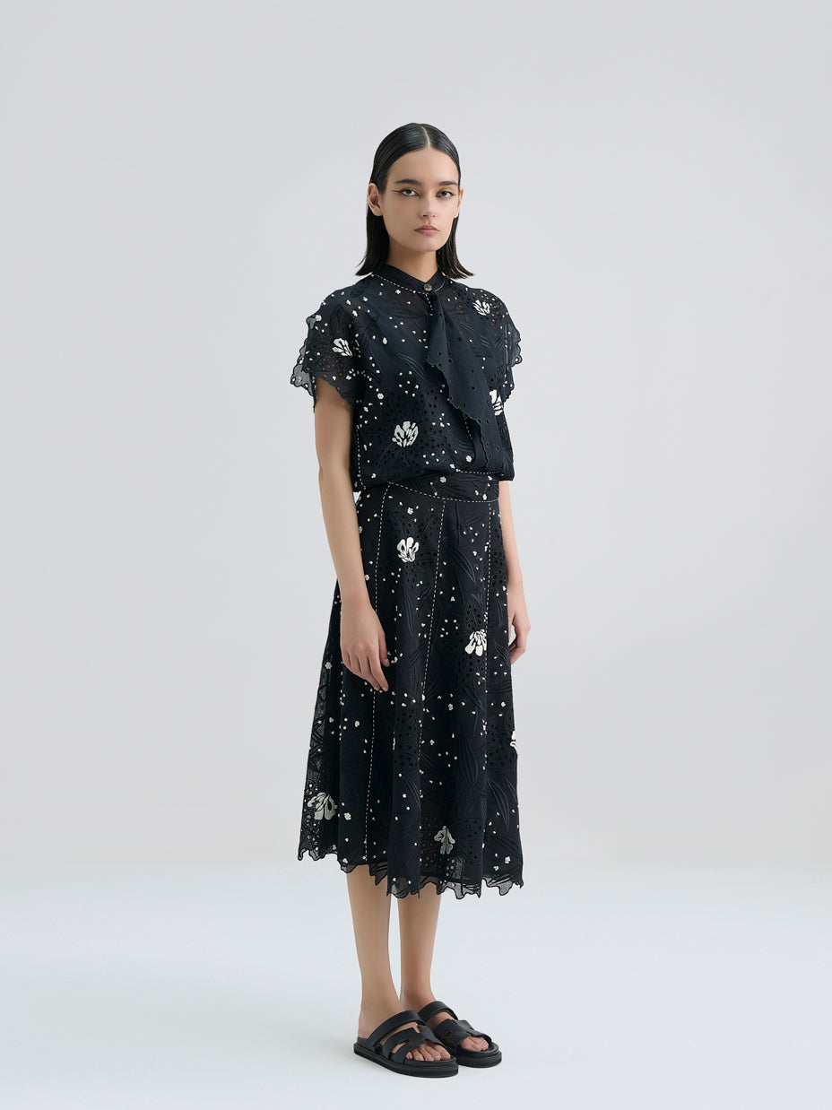 Black Cutwork and French Knot Top