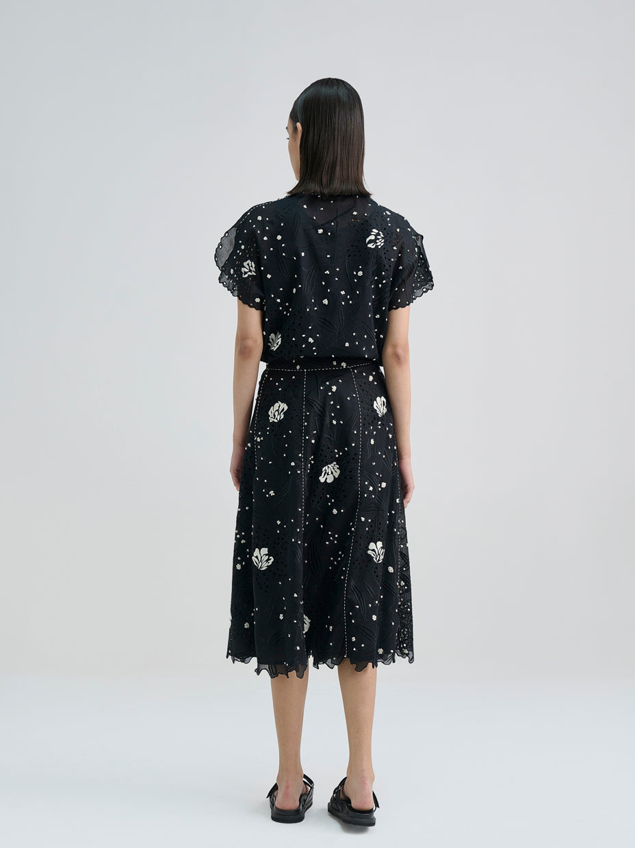 Black Cutwork and French Knot Top
