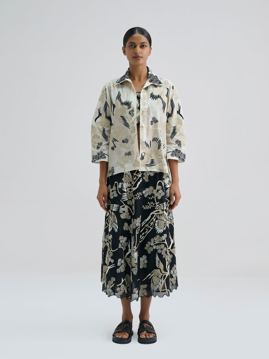 Black Bird Motif Skirt