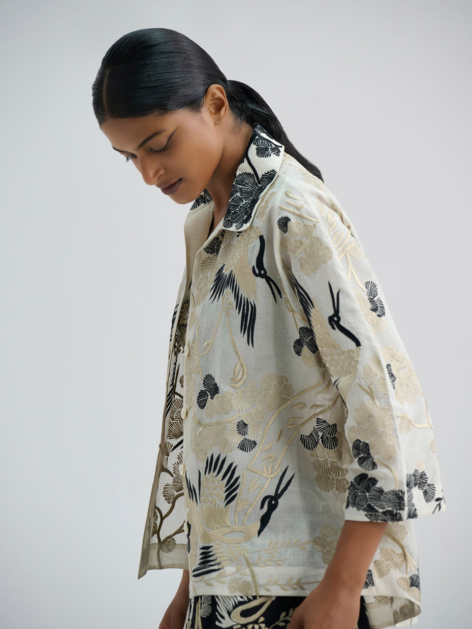 Ecru Bird Motif Top