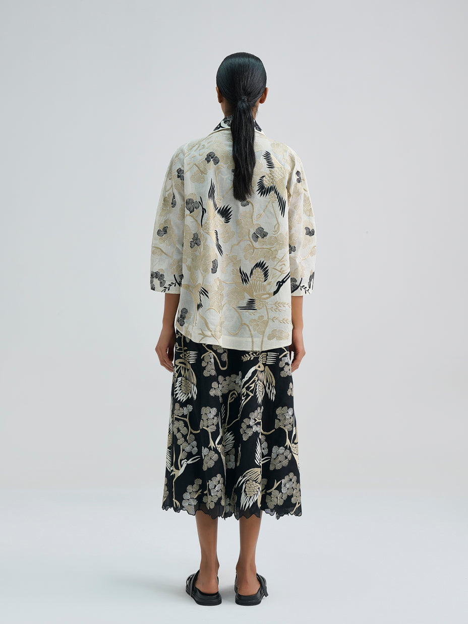 Ecru Bird Motif Top