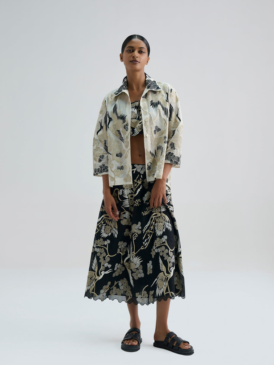 Black Bird Motif Blouse