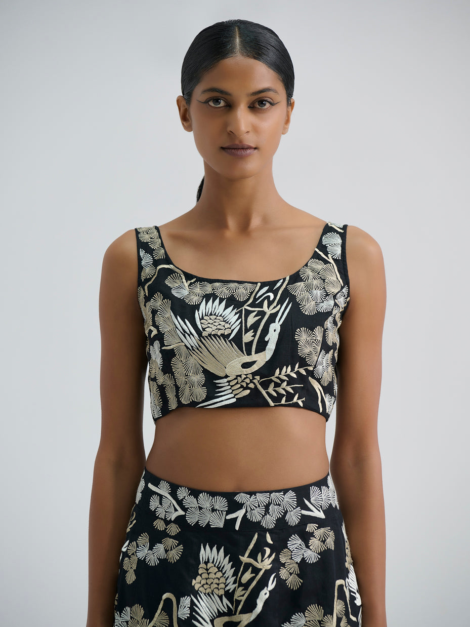 Black Bird Motif Blouse