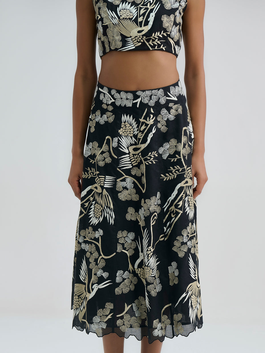 Black Bird Motif Skirt