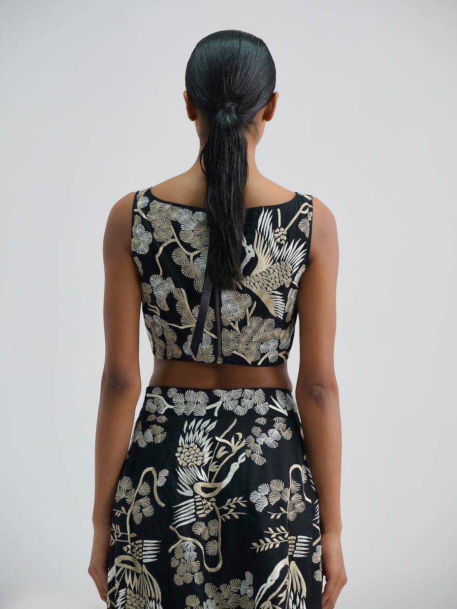 Black Bird Motif Blouse