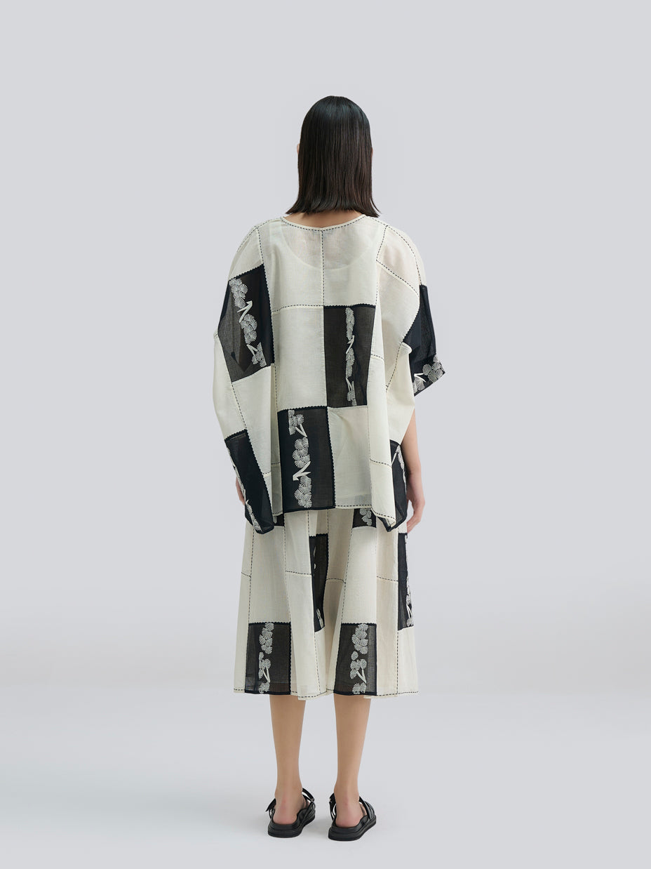 Ecru Contrast Flat Stitch Patchwork Top