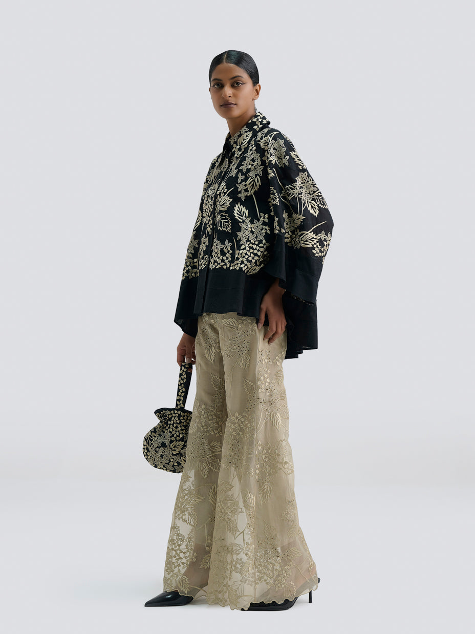Black Damask Stitched Cutwork Jacket