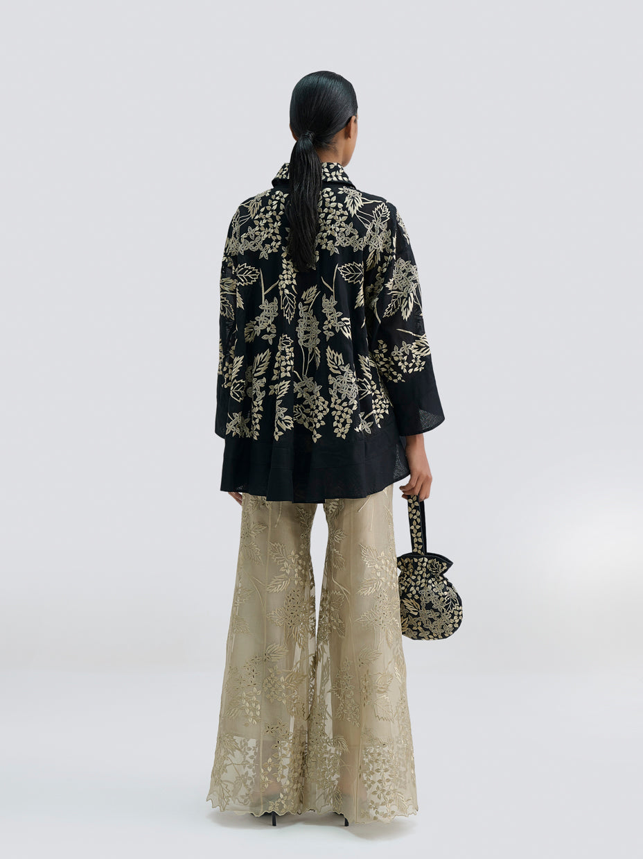 Black Damask Stitched Cutwork Jacket