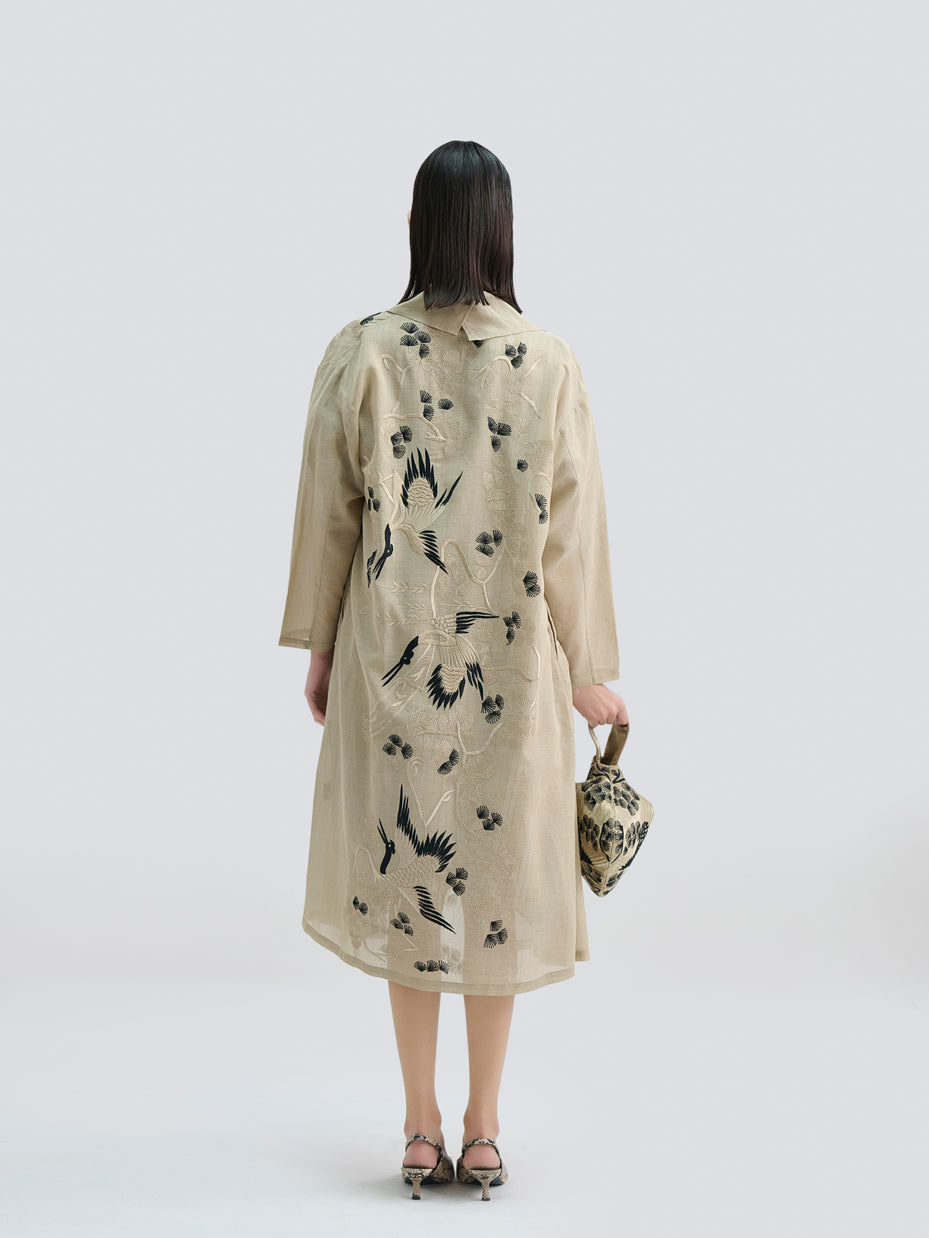 Natural Bird Motif Coat