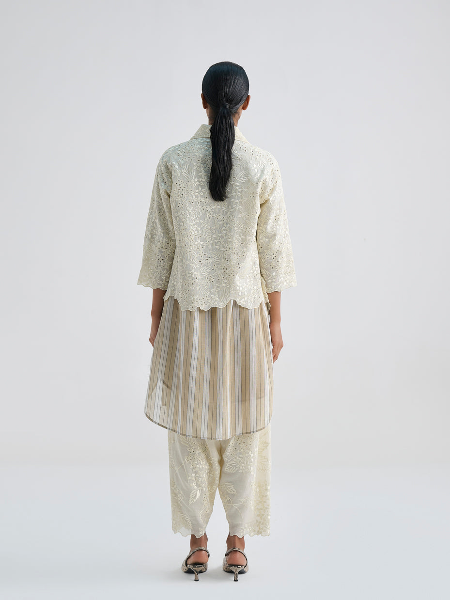 Ecru Damask Stitched Cutwork Salwar