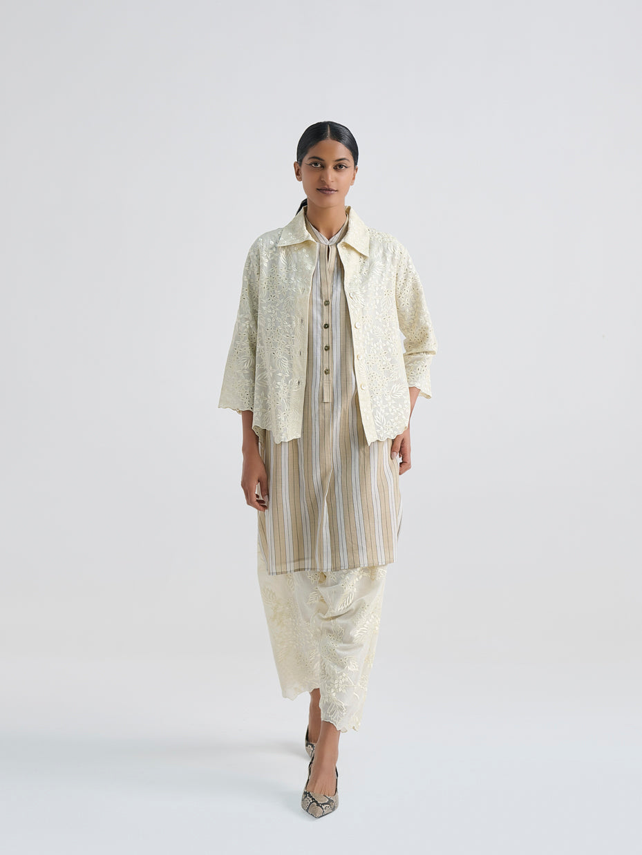 Ecru Damask Stitched Cutwork Salwar