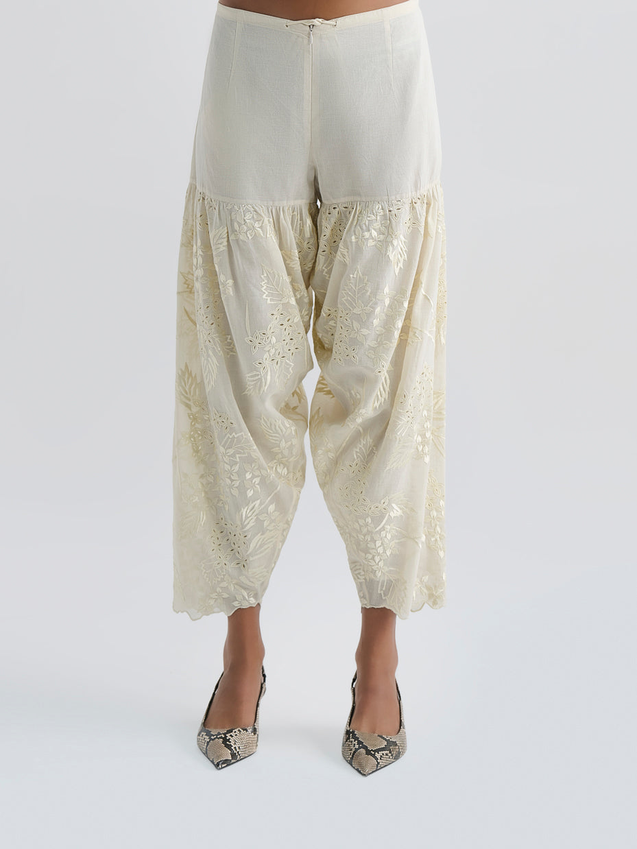 Ecru Damask Stitched Cutwork Salwar