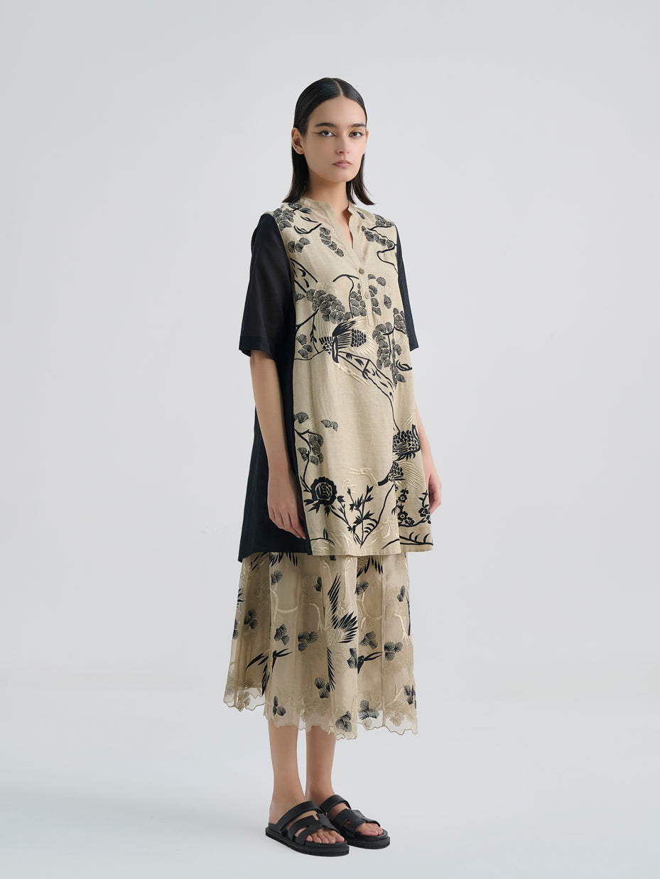 Natural Bird Motif Skirt