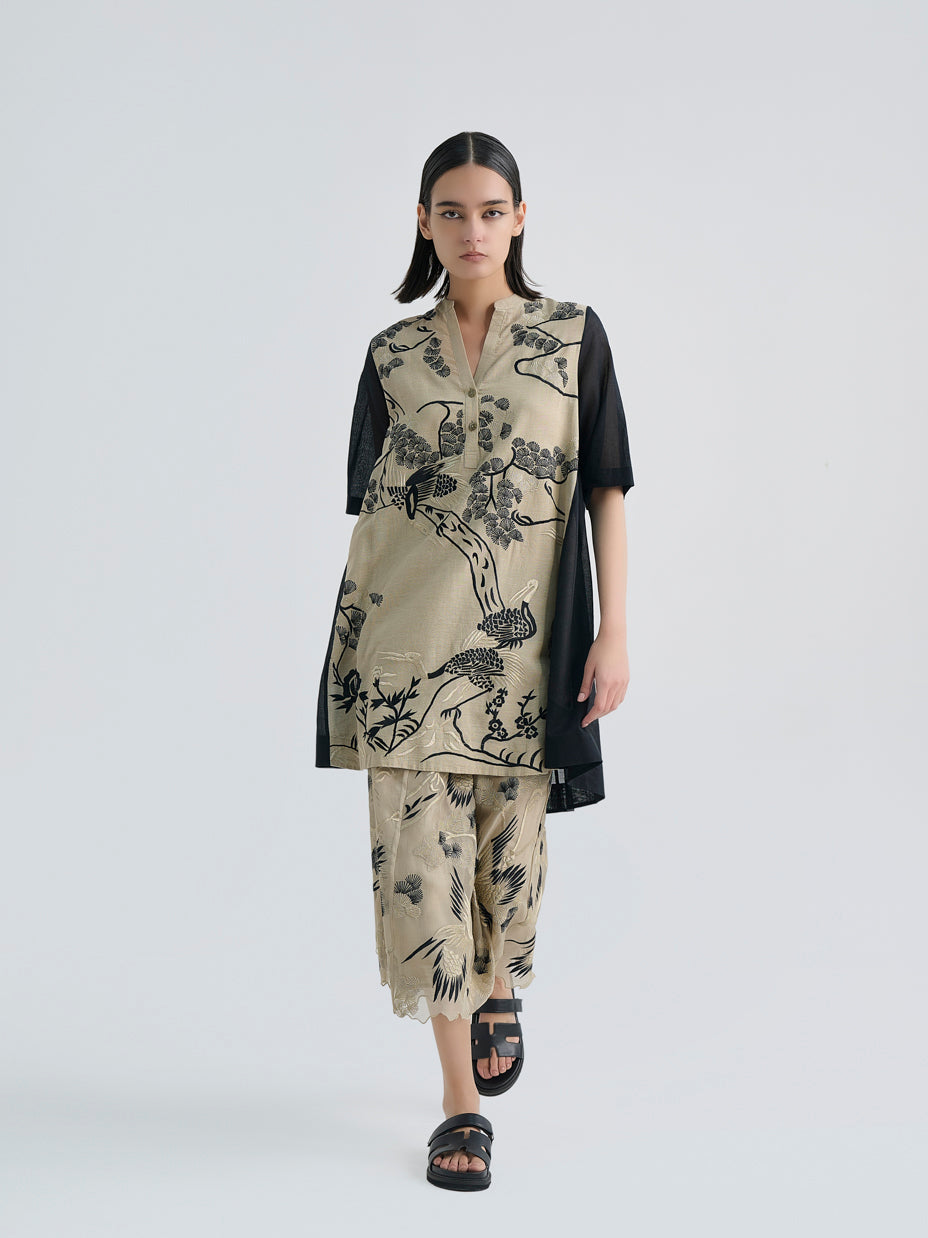 Natural Bird Motif Tunic