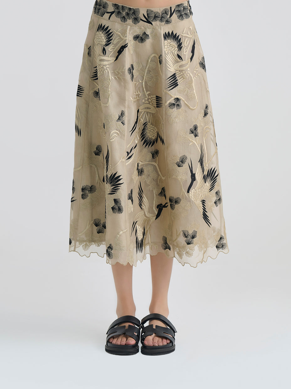 Natural Bird Motif Skirt