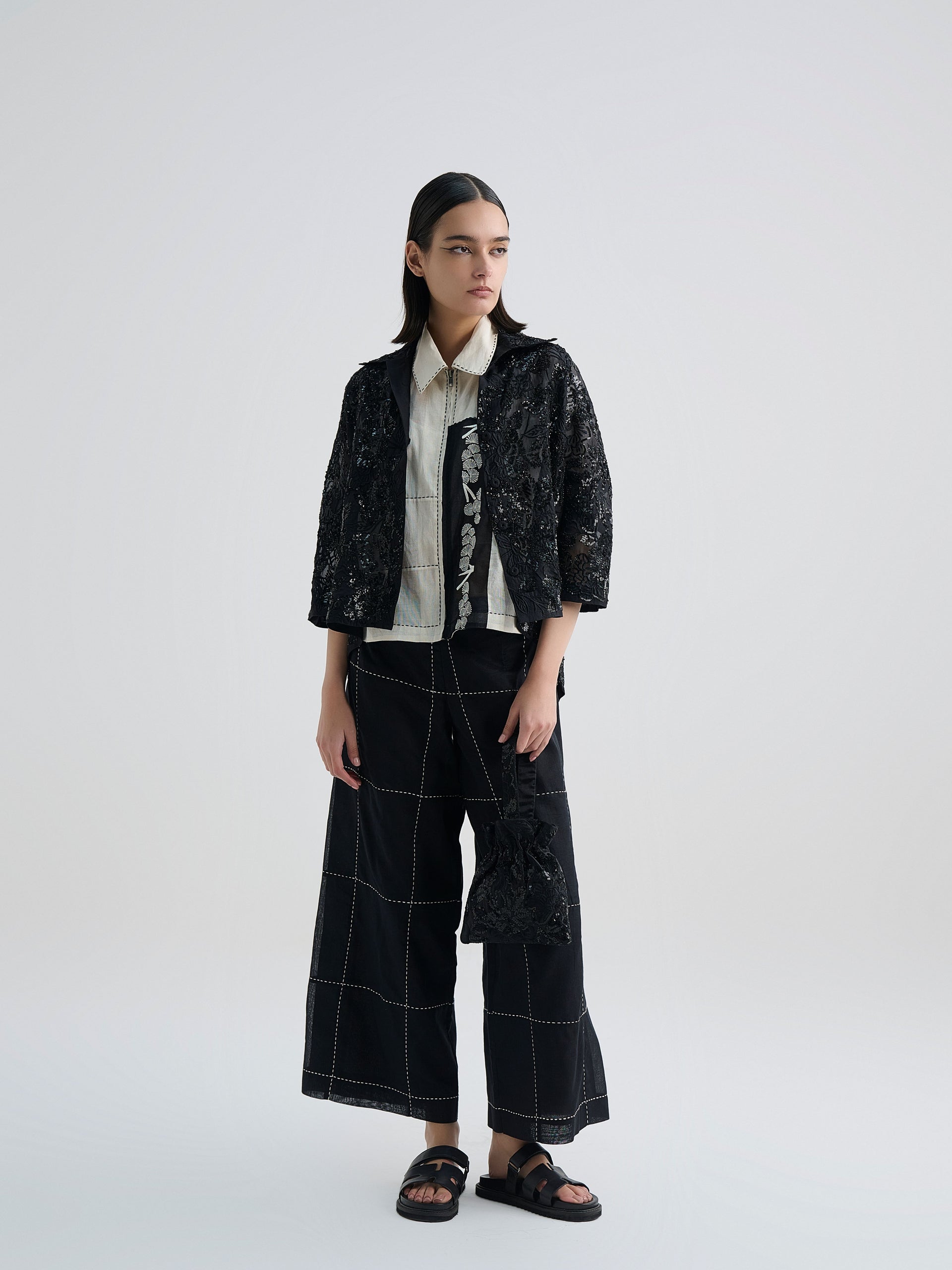 Black Hand Sequined Flat Stitch Jacket
