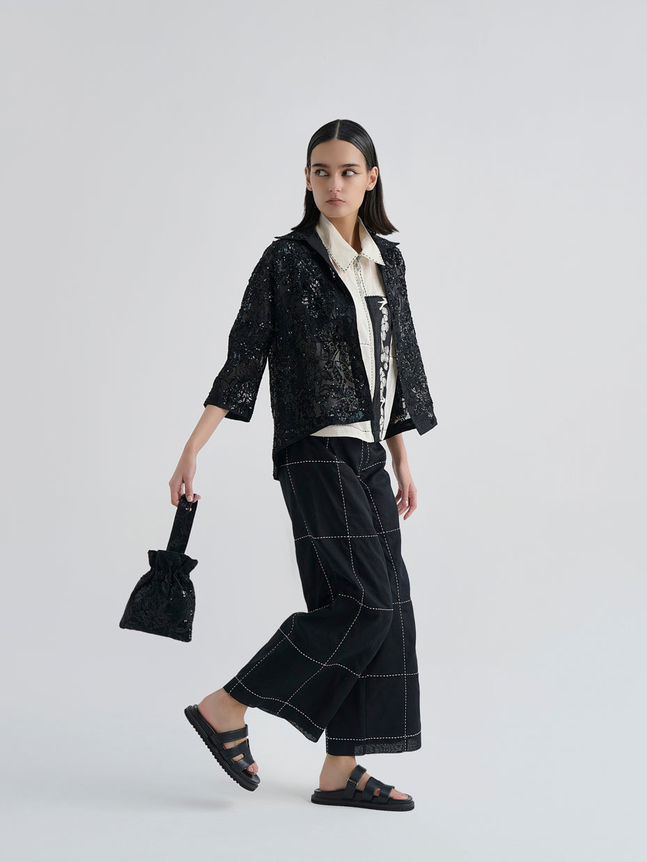 Black Hand Sequined Flat Stitch Jacket