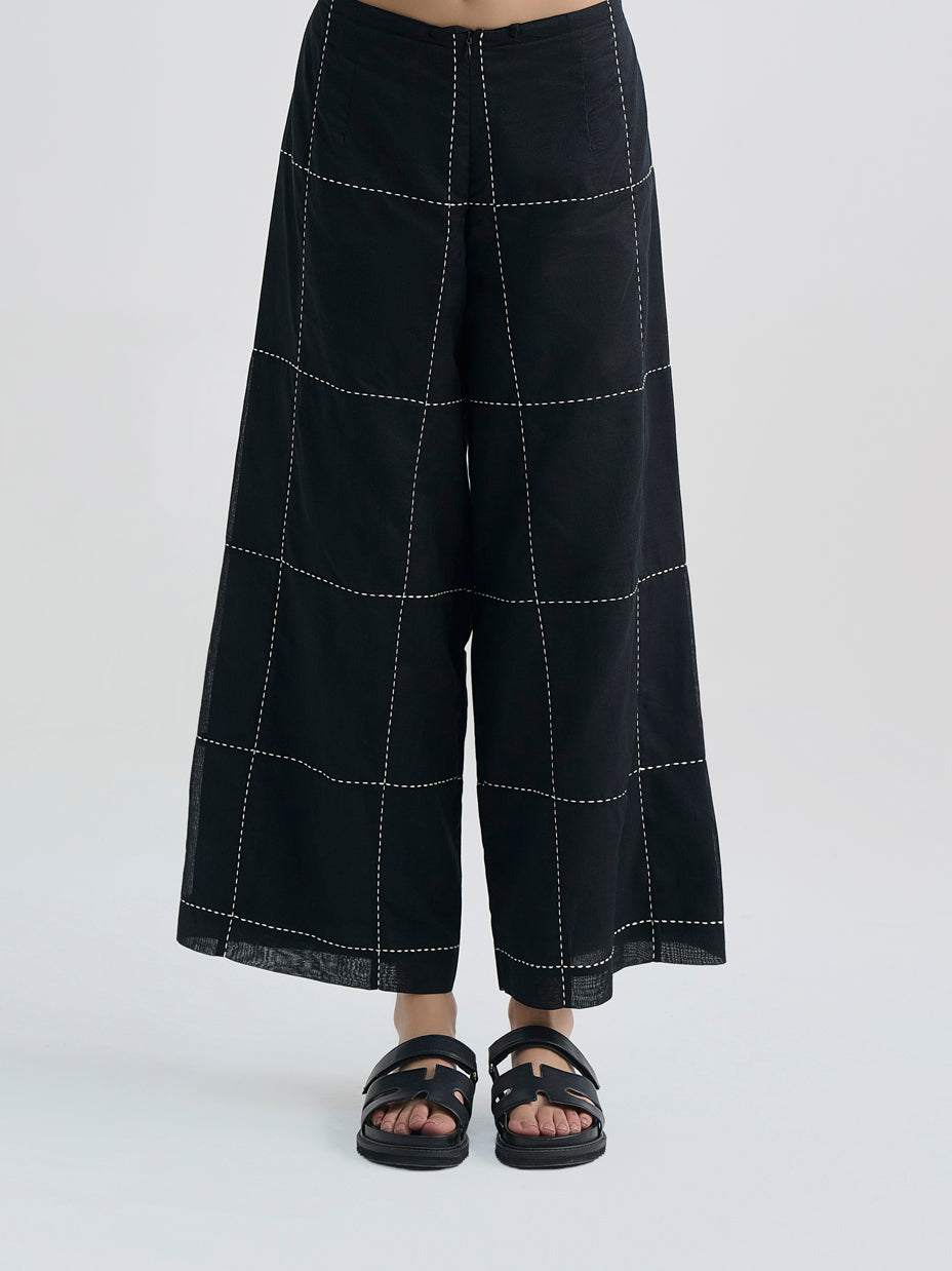 Black Contrast Hand Stitched Pants