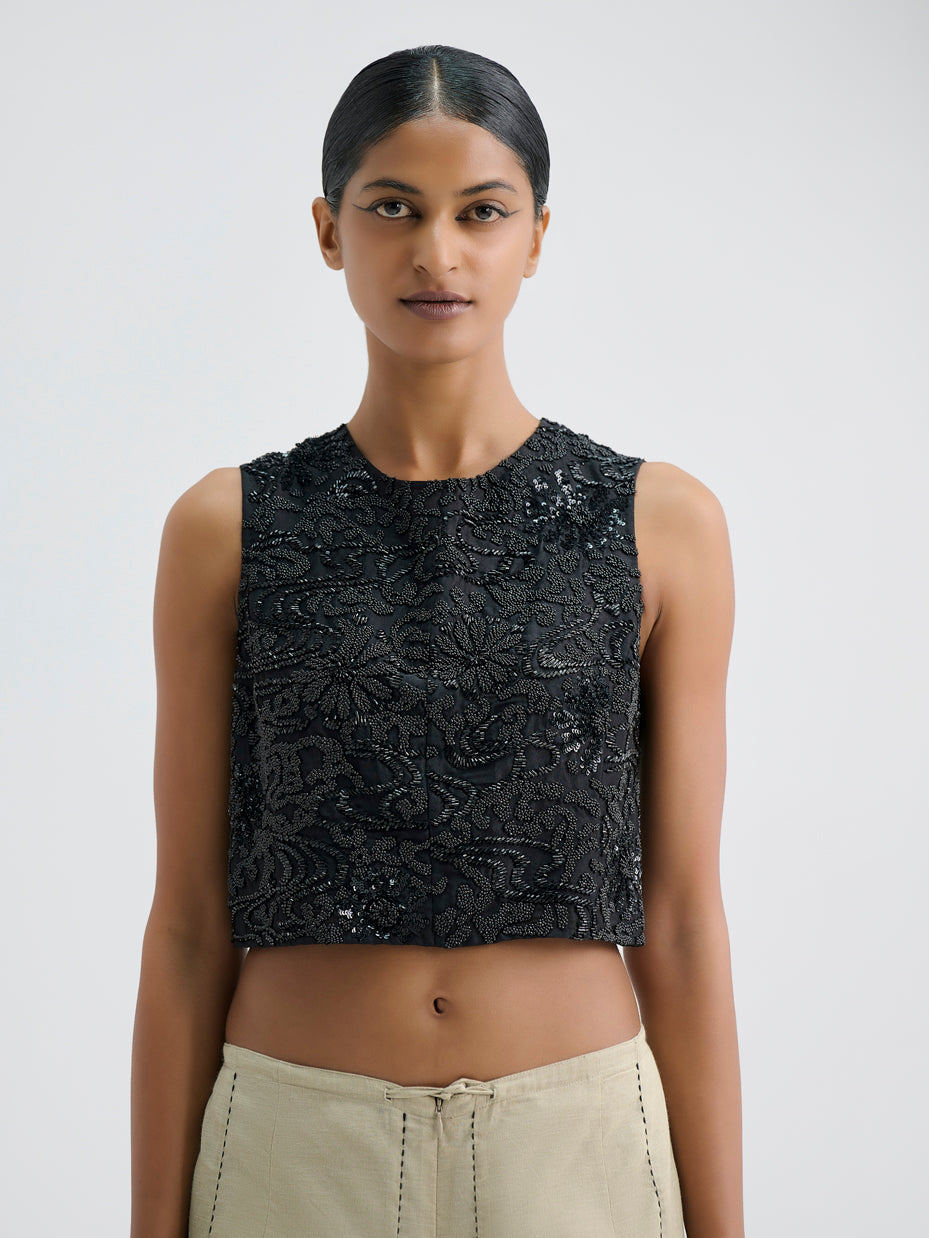 Black Hand Beaded Blouse