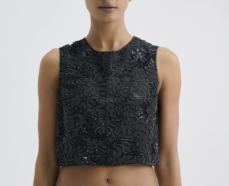 Black Hand Beaded Blouse
