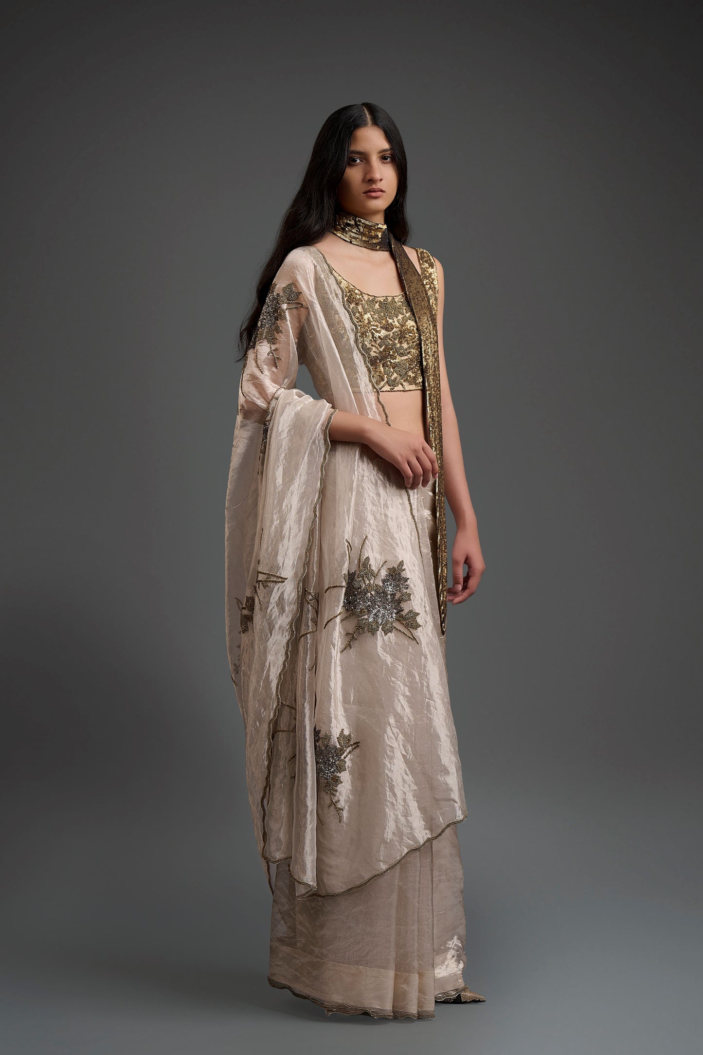 Pani Hand Sequined Hand Beaded Sari