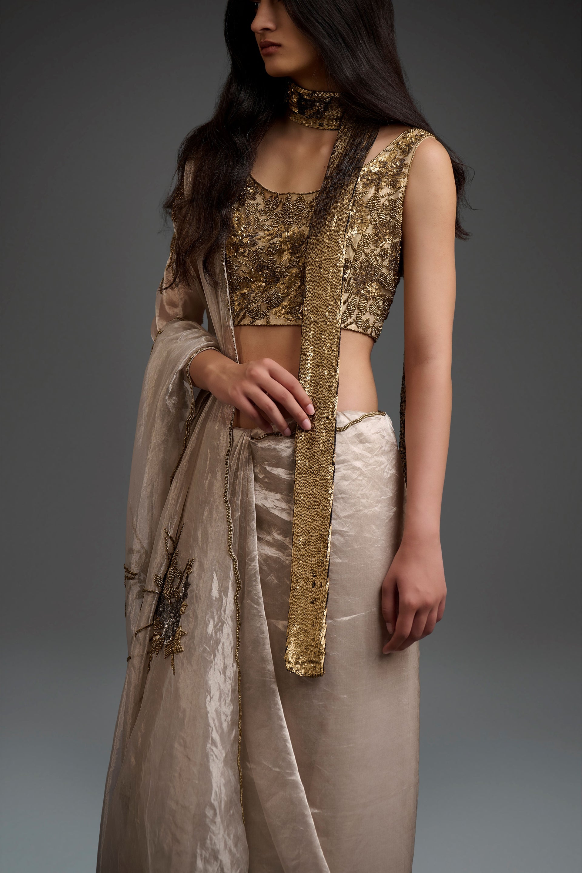 Gold Hand Sequined Hand Beaded Blouse
