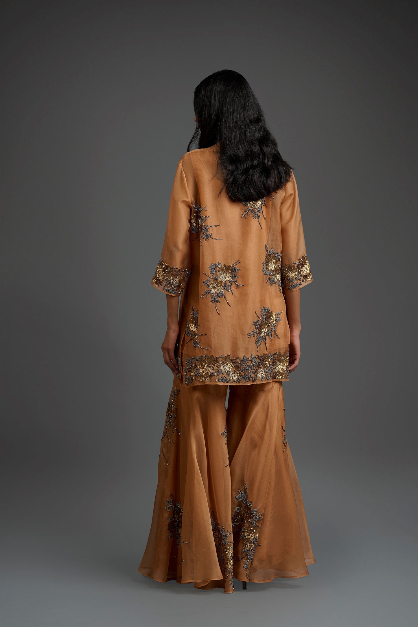 Apricot Hand Sequined Hand Beaded Top