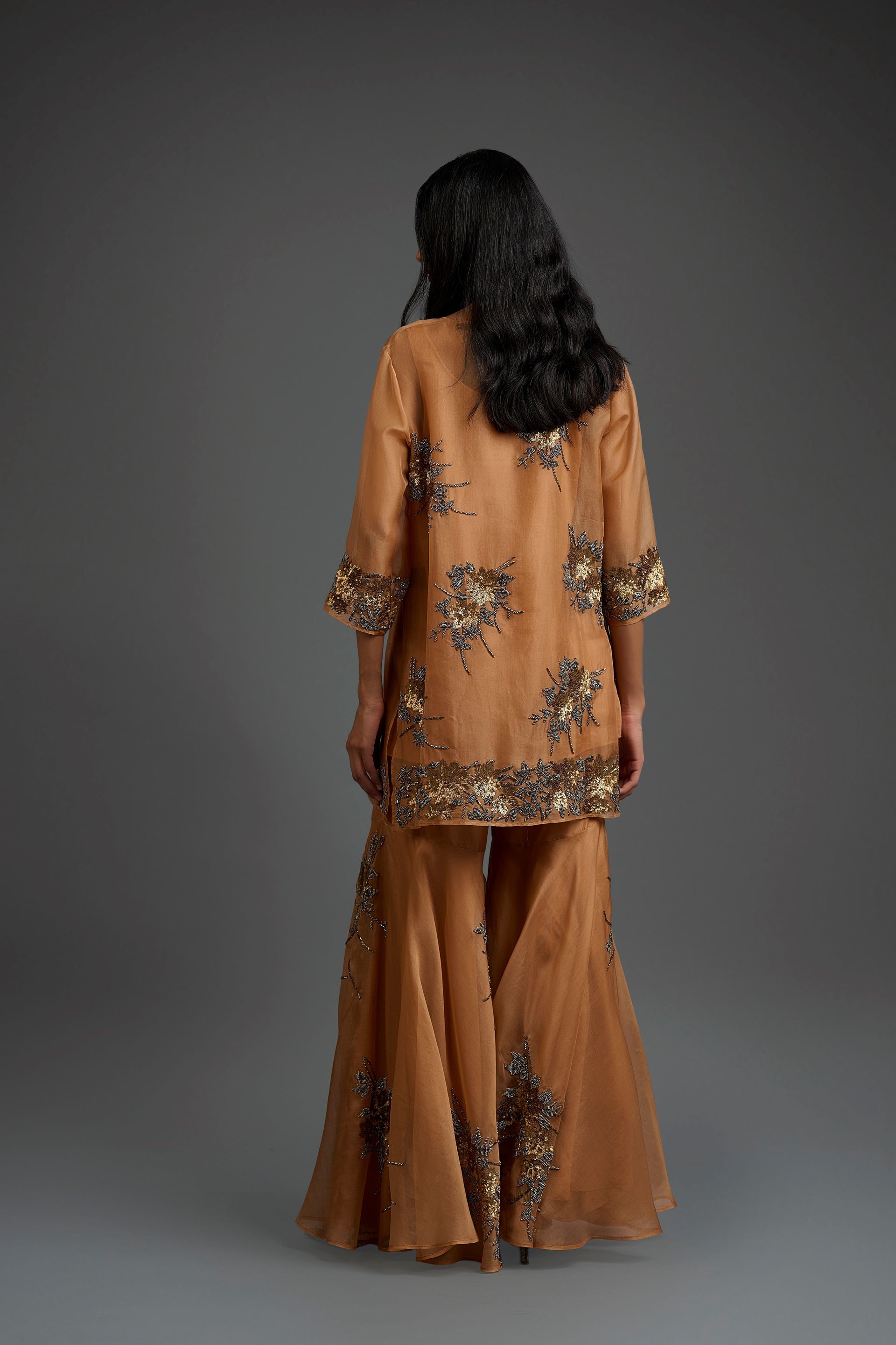 Apricot Hand Sequined Hand Beaded Top