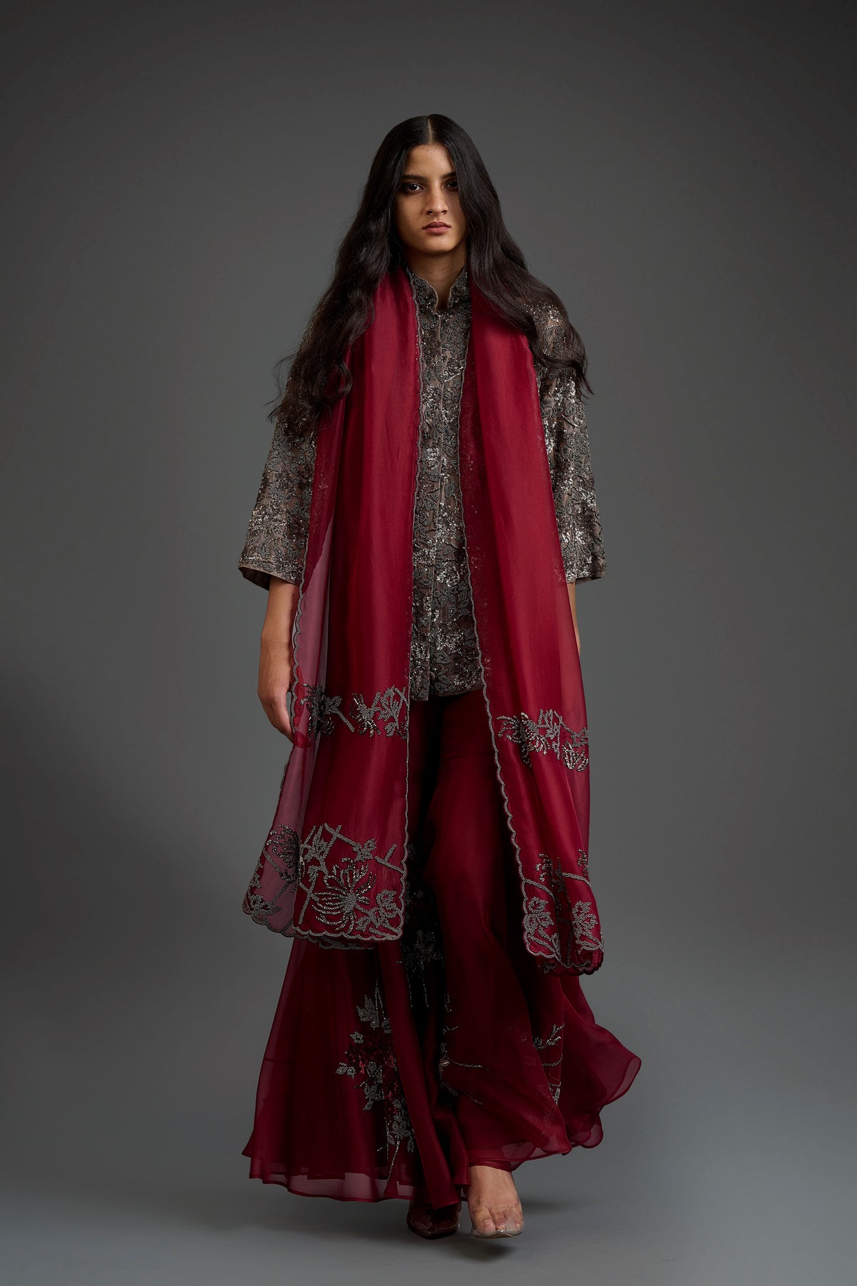 Cherry Hand Beaded Dupatta