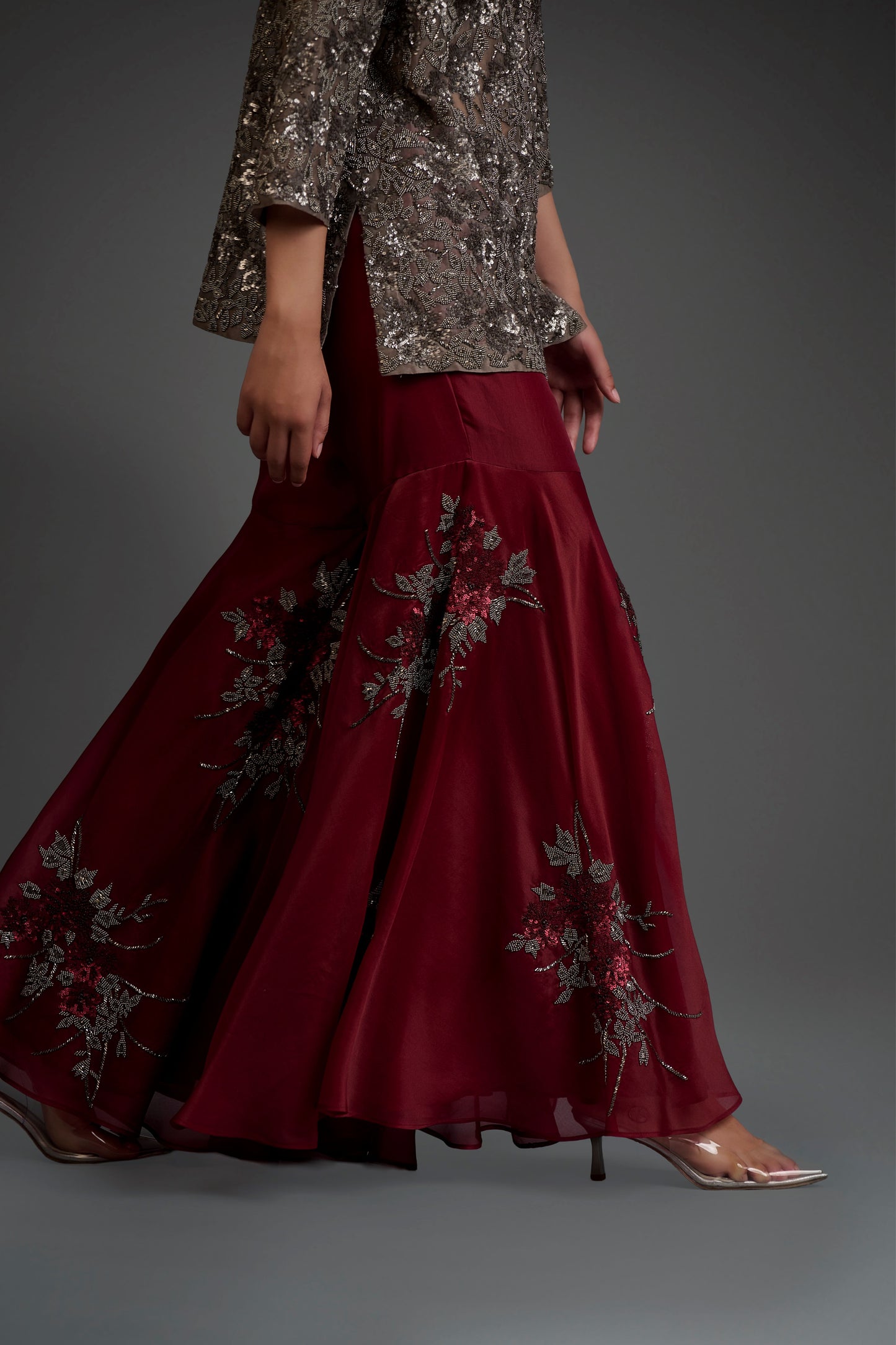 Cherry Hand Beaded Sharara