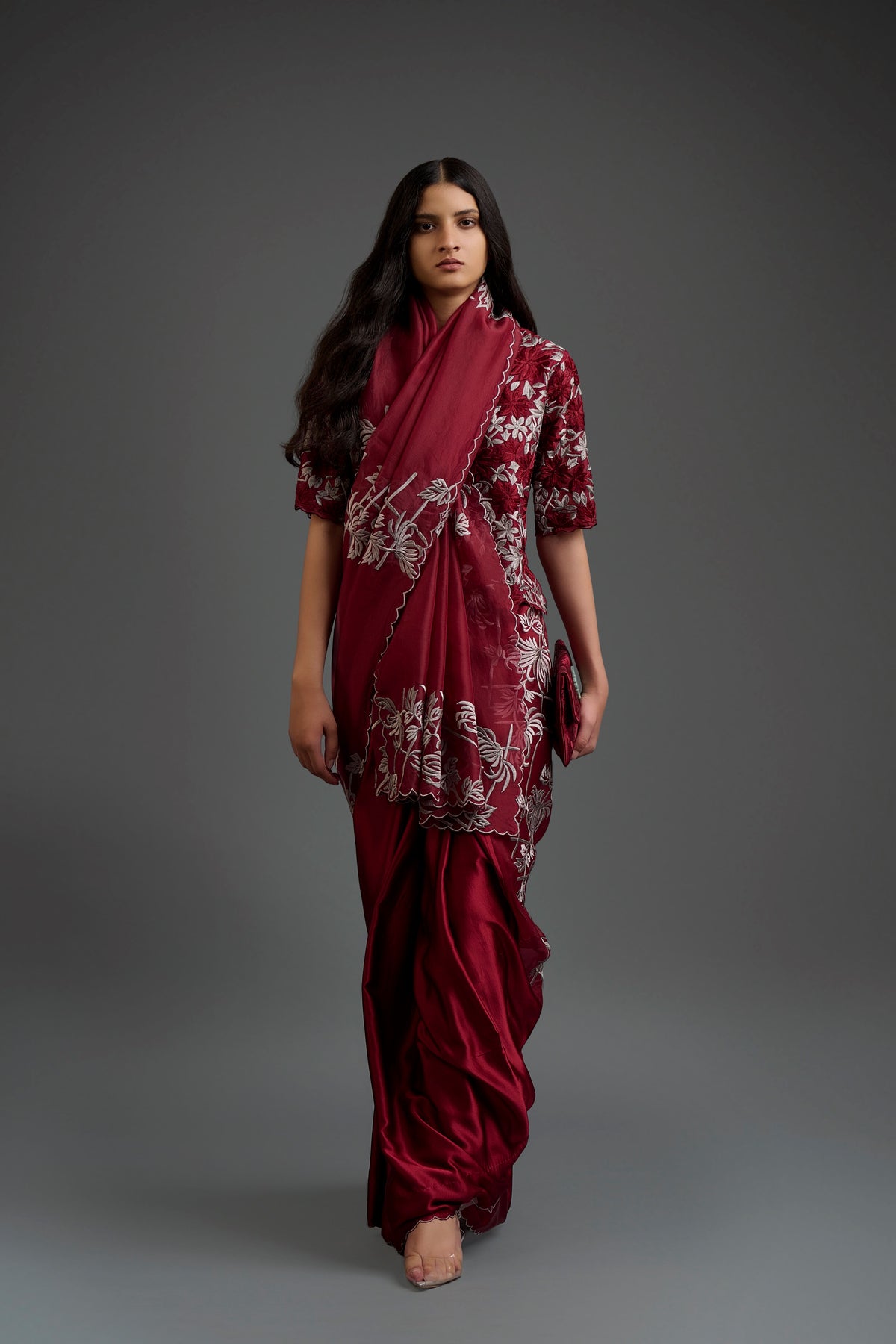 Cherry Flat Stitch Sari