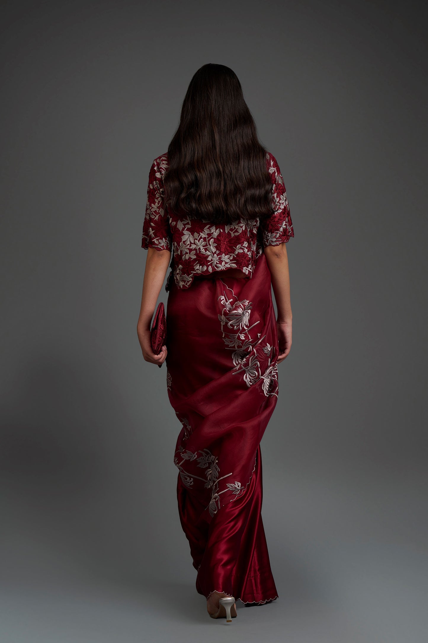 Cherry Flat Stitch Sari