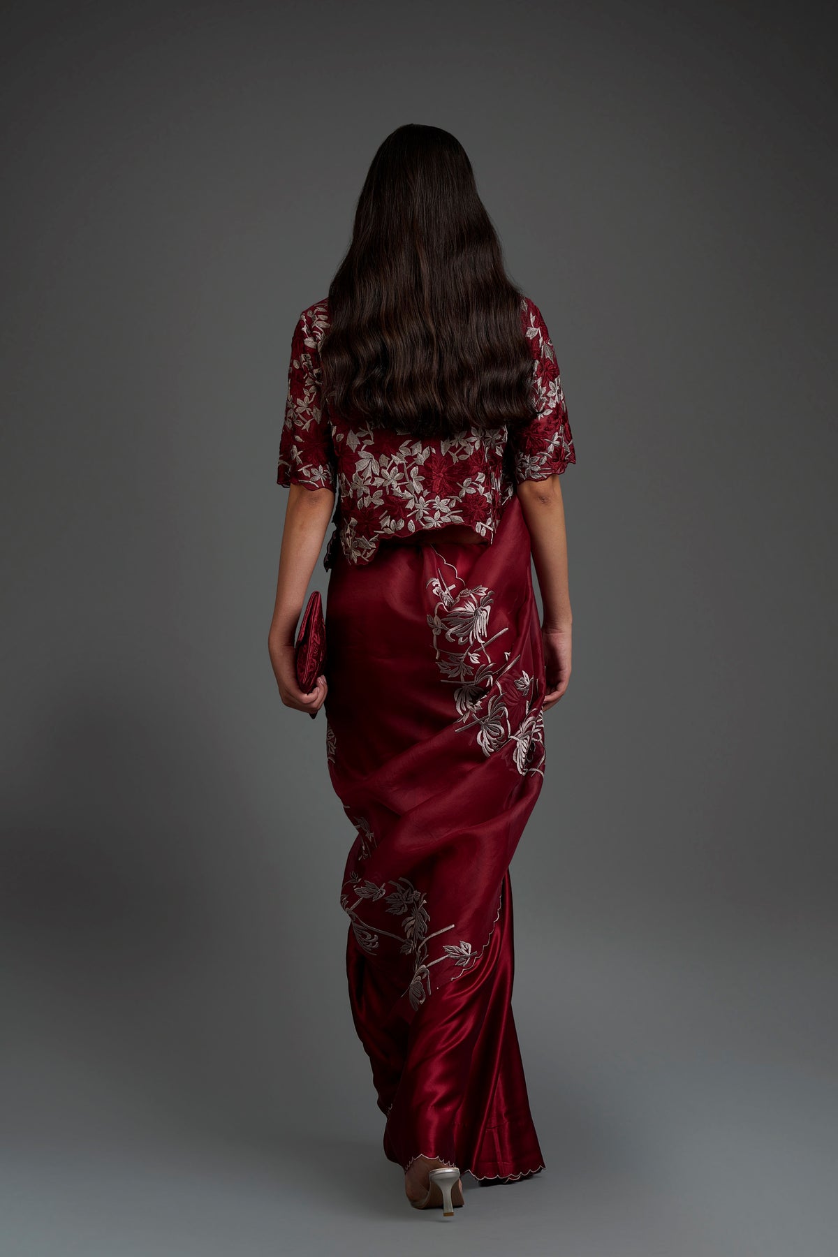 Cherry Flat Stitch Sari
