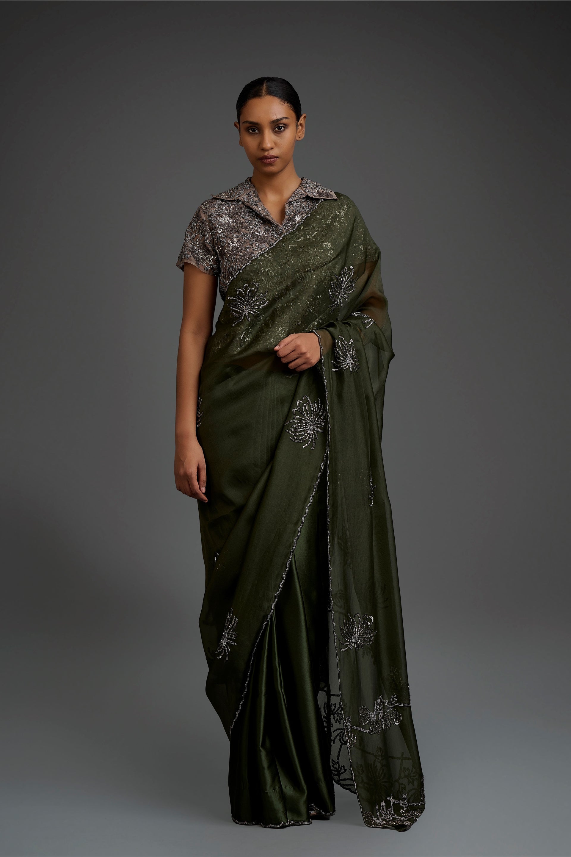 Forest Hand Beaded Sari