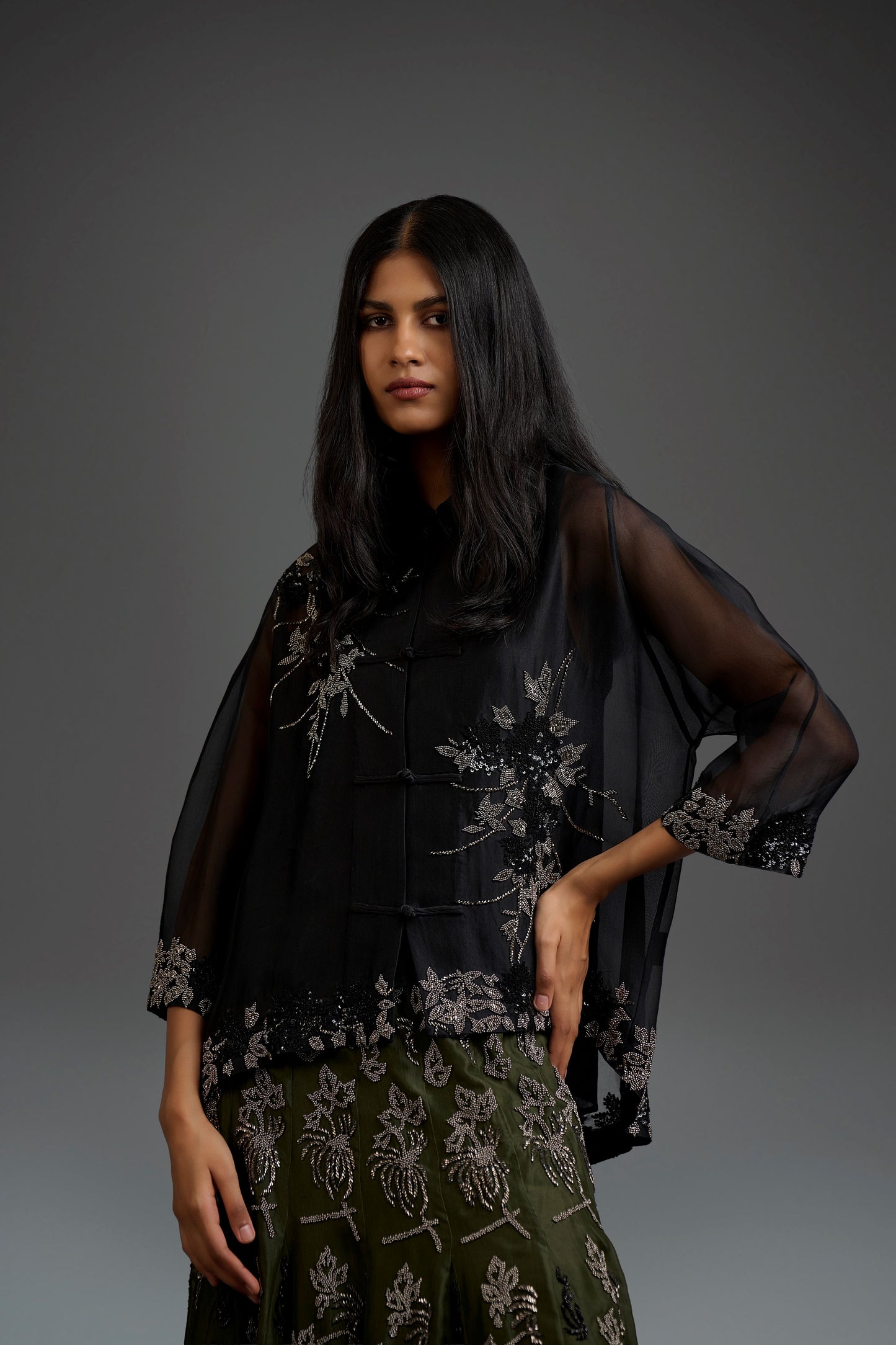 Black Hand Beaded Top