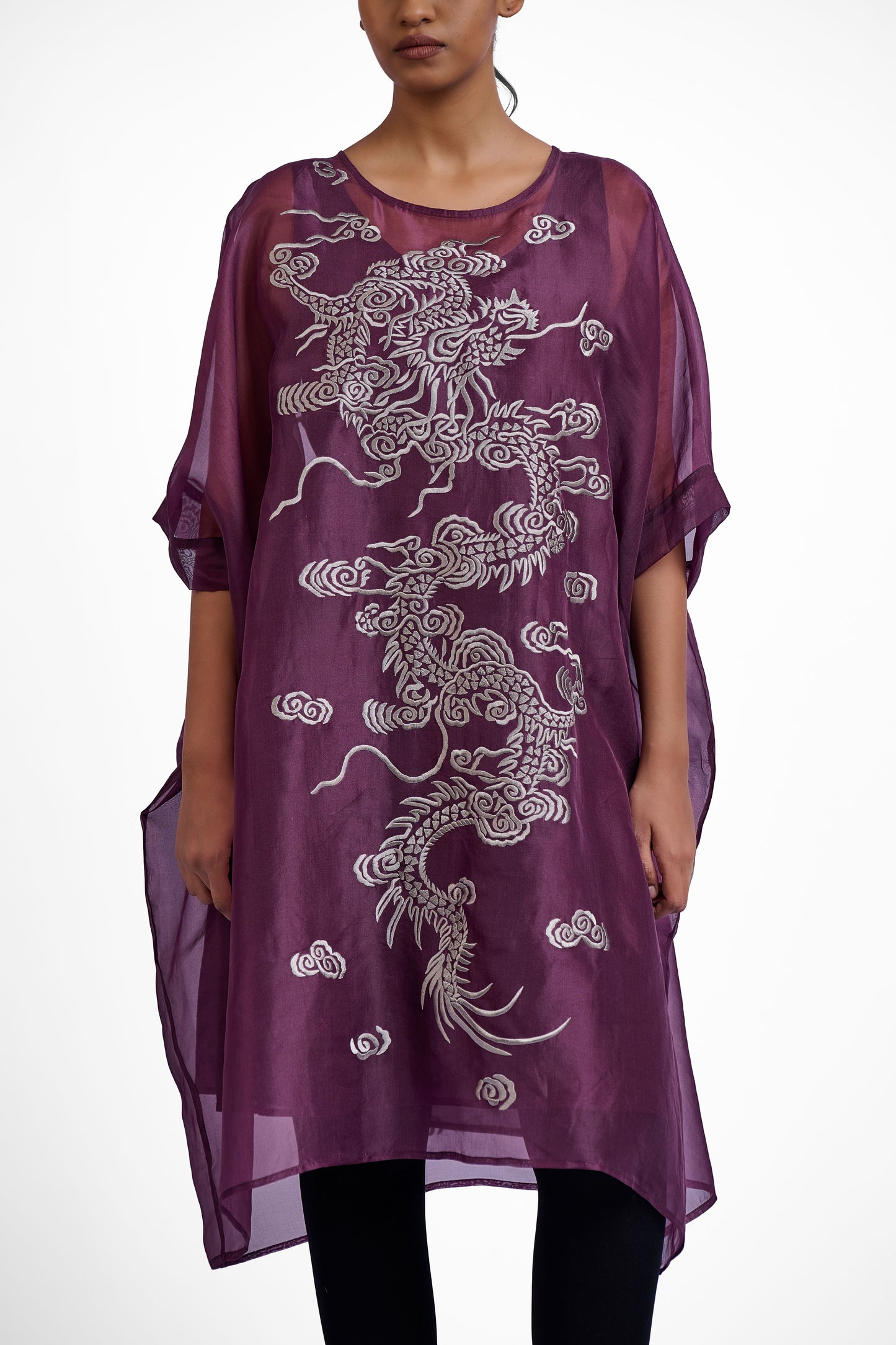 Wine Flat Stitch Kaftan