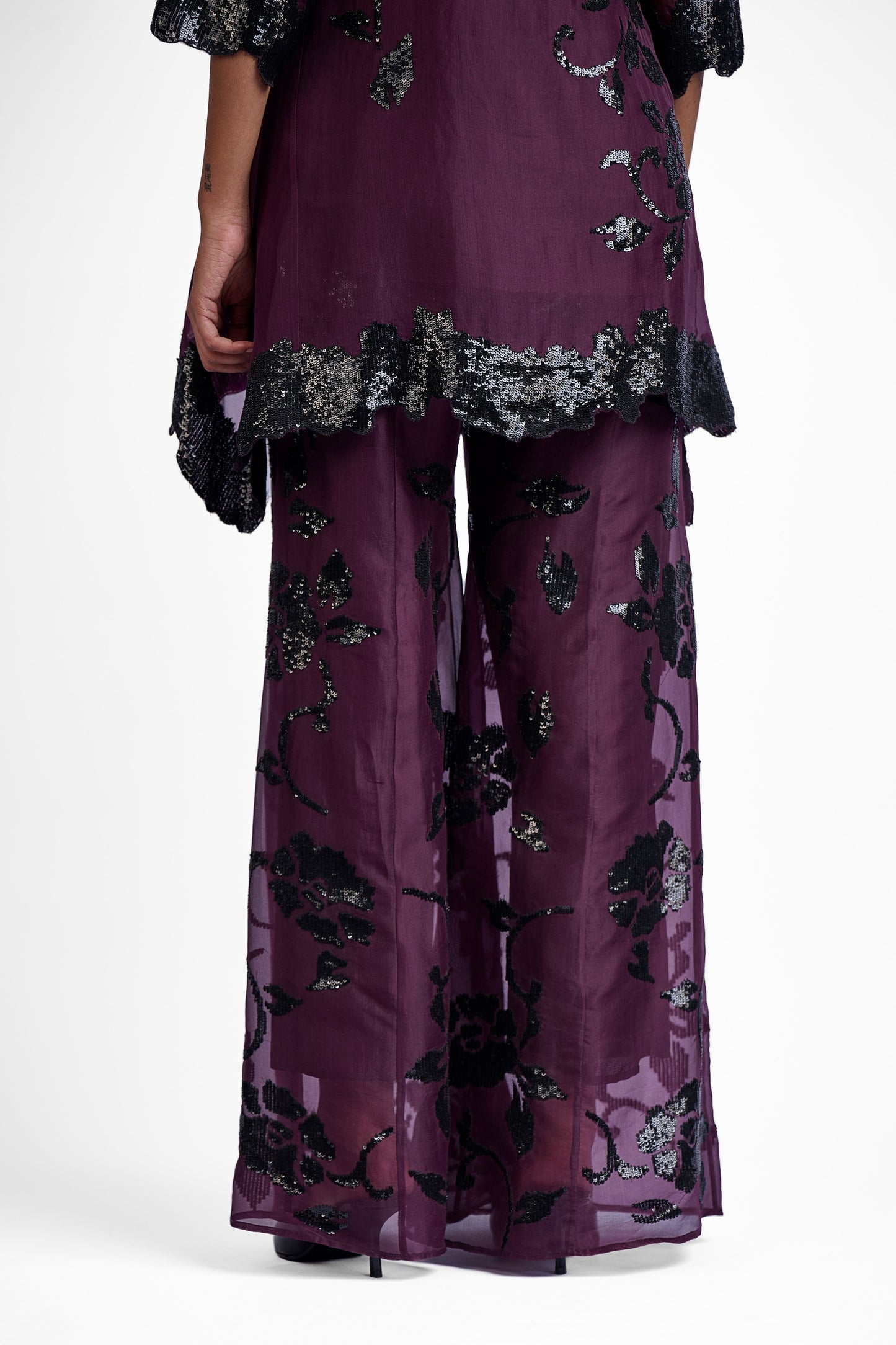 Wine Hand Sequined Palazzo
