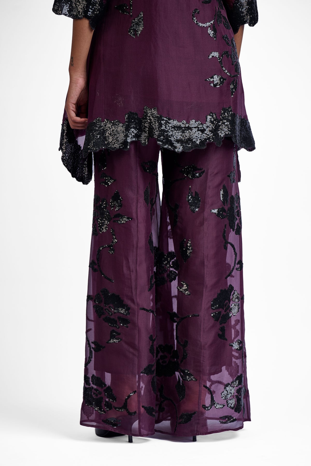 Wine Hand Sequined Palazzo