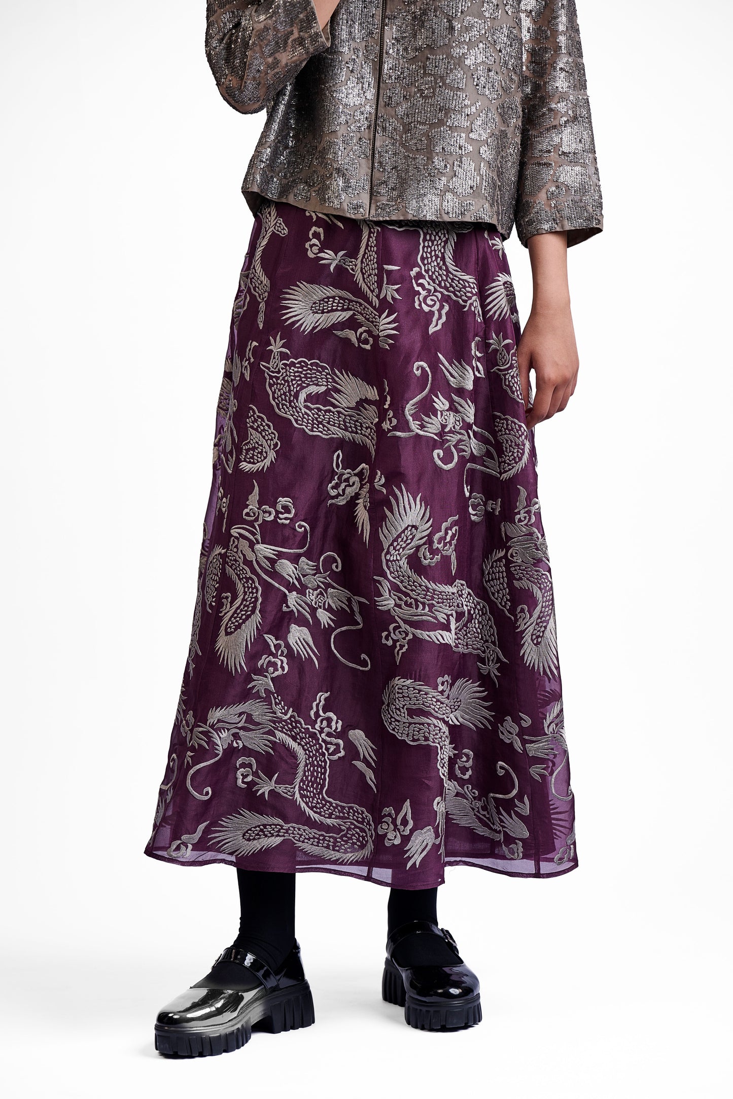 Wine Flat Stitch Skirt