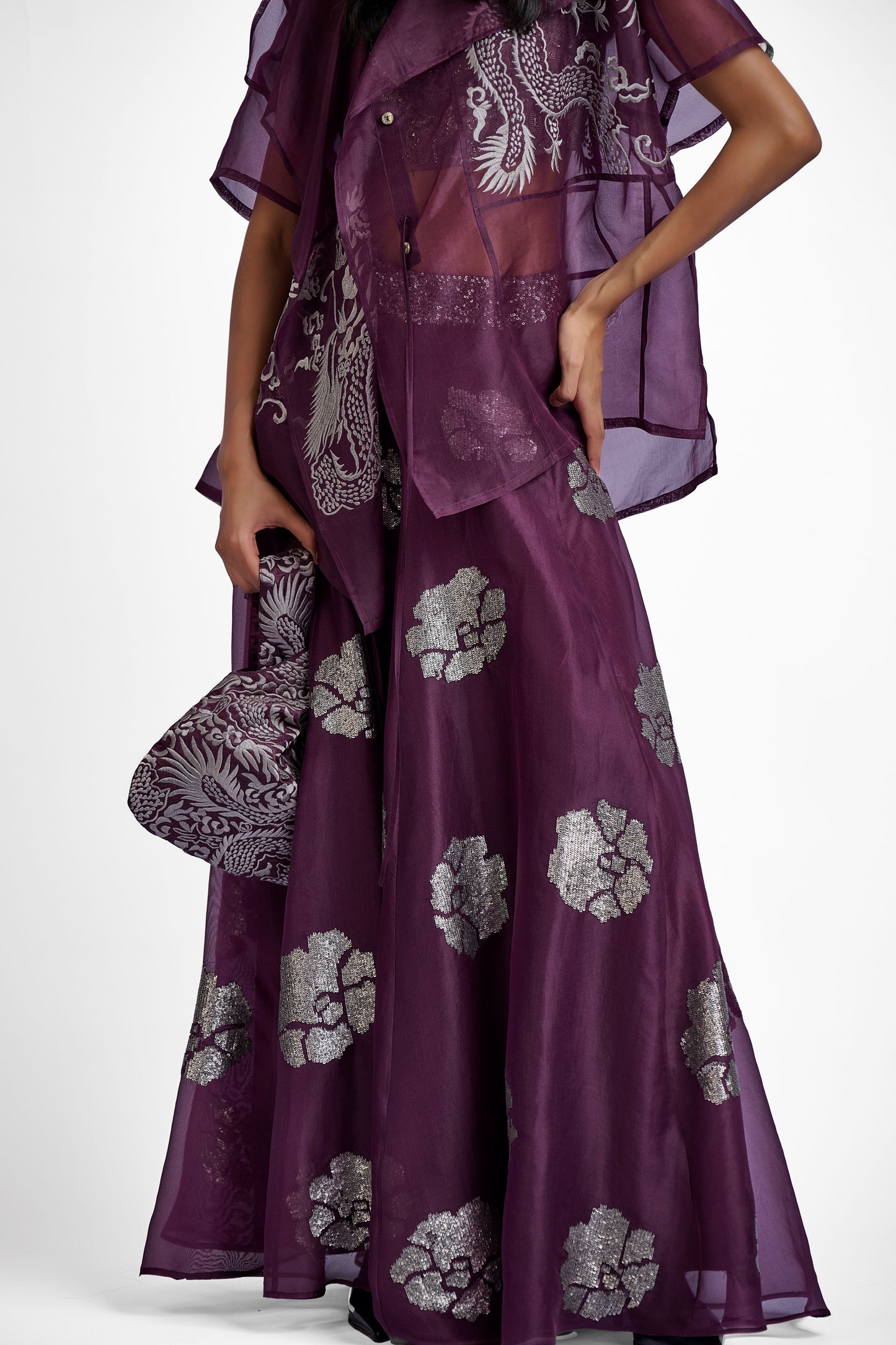 Wine Hand Sequined Skirt
