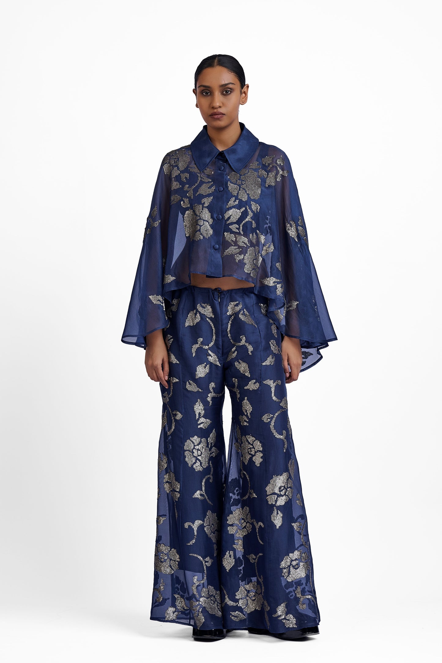 Navy Hand Sequined Palazzo