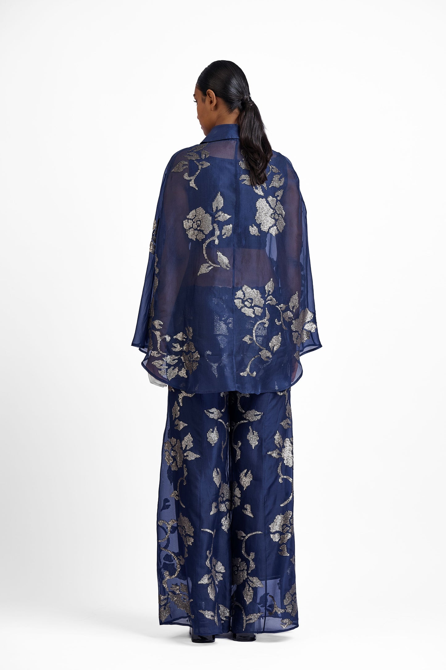 Navy Hand Sequined Palazzo